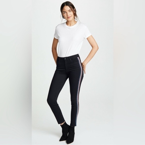B60 Mother Jeans High Waisted Looker Ankle Fray in Guilty Glitter Racer Size 26